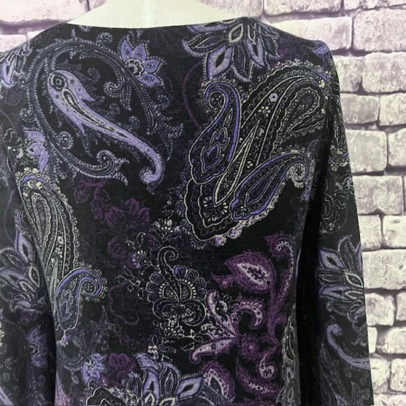 Emma & Michele Black & Purple Paisley Long Sleeve Dress Size M - Picture 6 of 8